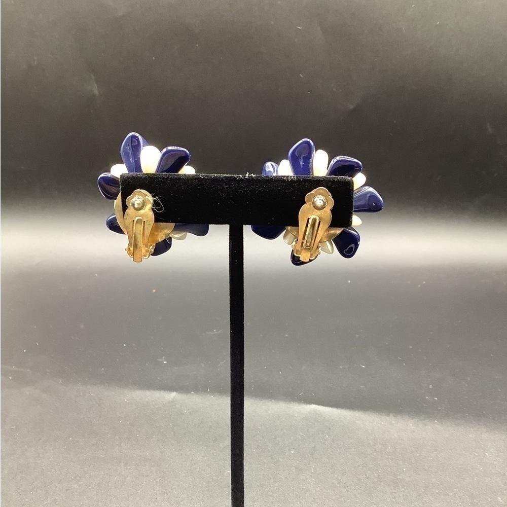 80’S vintage flower clip on earrings - Picture 2 of 3